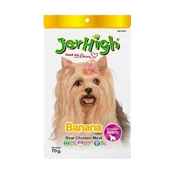 تشویقی سگ جرهای با طعم موز Jerhigh Chicken & Banana Sticks وزن 60 گرم - فروشگاه PETKALA24 - ارائه دهنده خدمات و غذای حیوانات خانگی