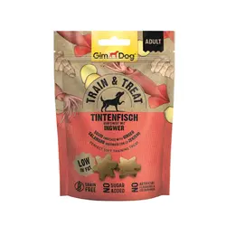 تشویقی سگ جیم داگ با طعم گوشت ماهی مرکب و زنجبیل GimDog Squid & Ginger وزن 125 گرم | فروشگاه PETKALA24 - ارائه دهنده خدمات و غذای حیوانات خانگی