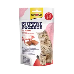 تشویقی گربه جیم کت با طعم گوشت گاو GimCat Nutri Pockets Beef وزن 60 گرم - فروشگاه PETKALA24 - ارائه دهنده خدمات و غذای حیوانات خانگی