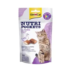 تشویقی نوتری گربه جیم کت با طعم اردک GimCat Nutri Pockets Duck وزن 60 گرم - فروشگاه PETKALA24 - ارائه دهنده خدمات و غذای حیوانات خانگی