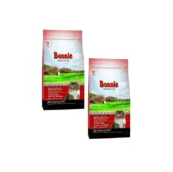 غذای خشک گربه بونی Bonnie تهیه شده از گوشت گوساله وزن 1.5 کیلویی بسته دوعددی
