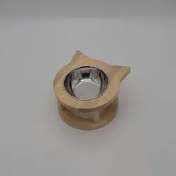 ظرف آب و غذای چوبی پرس پت مدل گربه پایه دار