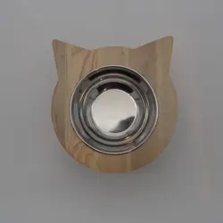 ظرف آب و غذای چوبی پرس پت مدل گربه پایه دار