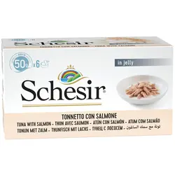 کنسرو غذای گربه شسیر با طعم ماهی تن و سالمون در ژله بسته 6 عددی