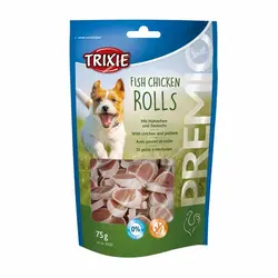 تشویقی سگ تریکسی مدل Fish Chicken Rolls وزن 75 گرم
