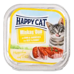 ووم گربه هپی کت مدل Minkas Duo با طعم گوشت و هویج 100 گرم