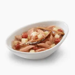 کنسرو گربه شسیر با طعم تن و انکووی با سیب زمینی و کرن بری در سس وزن 85 گرم