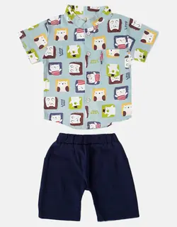 ست پیراهن شلوارک طرح love baby آبی