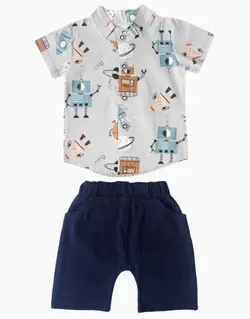 ست پیراهن شلوارک طرح ربات توسی