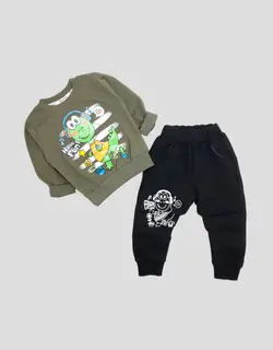 بلوز شلوار راحتی طرح دایناسور و موزیک