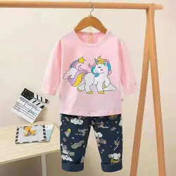 ست بلوز شلوار نخ پنبه بچگانه طرح یونیکورن 9 ماه تا 10 سال