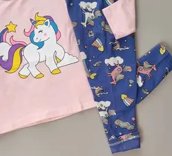 ست بلوز شلوار نخ پنبه بچگانه طرح یونیکورن 9 ماه تا 10 سال