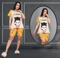 ست تیشرت و شلوارک نخ پنبه و کتان