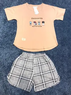 ست تیشرت و شلوارک نخ پنبه و کتان