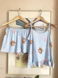 ست تاپ و شلوارک نخی گیاهی زنانه