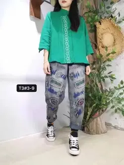 شلوار جین مام استایل استیکر دار کیفیت عالی و درجه یک