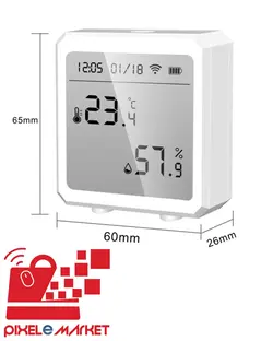سنسور دما و رطوبت هوشمند با مانیتور TUYA - فروشگاه اینترنتی پیکسل مارکت