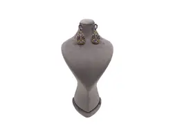 گوشواره آویزی چند نگین آبی و صورتی