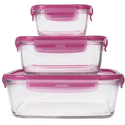 ظرف نگهدارنده مستطیل لومینارک صورتی مجموعه سه عددی - فروشگاه اینترنتی پرنس هوم