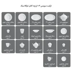 سرویس غذاخوری نئوکلاسیک هیلدا 103 پارچه چینی زرین