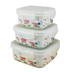 ظروف غذا فریزری 3 سایز سرامیکی مربع گلدار یونیک کد 2844 - فروشگاه اینترنتی پرنس هوم