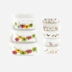 ظروف غذا فریزری 3 سایز سرامیکی مربع گلدار یونیک کد 2844 - فروشگاه اینترنتی پرنس هوم