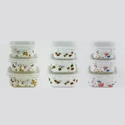 ظروف غذا فریزری 3 سایز سرامیکی مربع گلدار یونیک کد 2844 - فروشگاه اینترنتی پرنس هوم