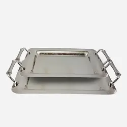 سینی کروم دو تکه یونیک کد 1611 - فروشگاه اینترنتی پرنس هوم سینی مستطیلی دسته دار