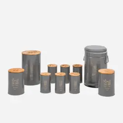 سرویس آشپزخانه ست 10 فانتزی طوسی کاکتوس درب بامبو یونیک کد 8064 - فروشگاه اینترنتی پرنس هوم