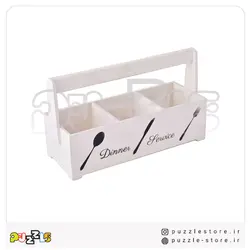 جعبه چوبی قاشق و چنگال ایستاده دسته دار 3 تایی