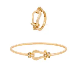 دستبند النگویی و انگشتر امگا اِسمال طلایی