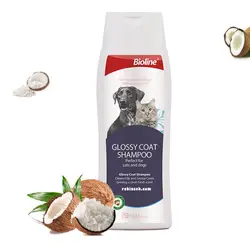 شامپو براق کننده موی سگ و گربه بایولاین با عصاره نارگیل 250 میل گرم