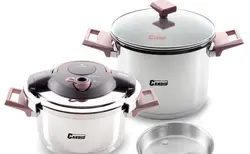 زودپز دوقلو کاندید مدل هلیوس با بخار پز و درب پیرکس