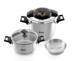 زودپز دوقلو کاندید مدل هلیوس با بخار پز و درب پیرکس