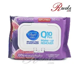 دستمال مرطوب پاک کننده دافی آرایش چشم و صورت Q10 Plus طرح میوه ای ۵۰ برگی - فروشگاه رائیکا – انتخاب و خرید آنلاین محصولات بهداشت فردی و زیبایی