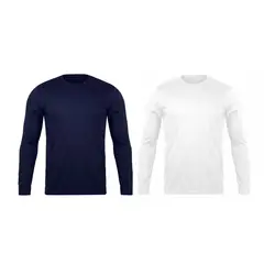 تی شرت آستین بلند مردانه رانژ بسته 2 عددی سفید/سورمه ای | فروشگاه رانژ