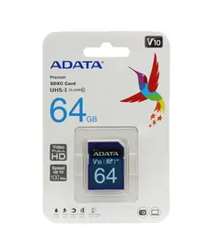 کارت حافظه‌ SDXC ای دیتا مدل Premier V10 کلاس 10 استاندارد UHS-I U1 سرعت 100MBps ظرفیت 64 گیگابایت
