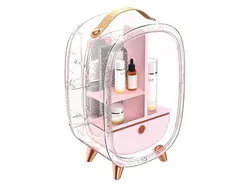 جعبه آرایش بیسوس مدل BASEUS Beauty Fridge 13L with Makeup Mirror and LED Light 220V CN Plug Pink - فروشگاه رایابای