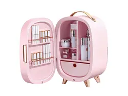 جعبه آرایش بیسوس مدل BASEUS Beauty Fridge 13L with Makeup Mirror and LED Light 220V CN Plug Pink - فروشگاه رایابای