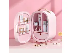 جعبه آرایش بیسوس مدل BASEUS Beauty Fridge 13L with Makeup Mirror and LED Light 220V CN Plug Pink - فروشگاه رایابای