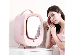 جعبه آرایش بیسوس مدل BASEUS Beauty Fridge 13L with Makeup Mirror and LED Light 220V CN Plug Pink - فروشگاه رایابای