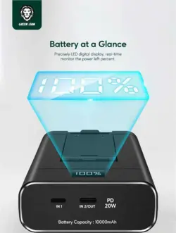 پاوربانک و پایه نگهدارنده تاشو موبایل 10000میلی آمپر اهم گرین‌لاین power bank and foldable mobile stand 10000mAh GREENLION - فروشگاه رایابای