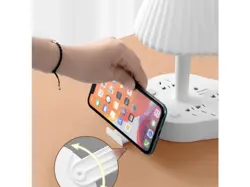 چراغ خواب هوشمند دارای پایه نگهدارنده گوشی ، پورت USB و سوکت برق  Smart Desk Lamp and Integrated Power Socket With USB Charging Port