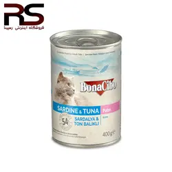 کنسرو پته بوناسیبو گربه بالغ با طعم ساردین و تن ماهی 400 گرم