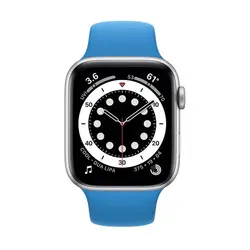 اپل واچ سری 6 مدل 40mm بدنه آلومینیوم به رنگ نقره ای با بند سیلیکونی اسپورت