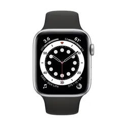 اپل واچ سری 6 مدل 40mm بدنه آلومینیوم به رنگ نقره ای با بند سیلیکونی اسپورت