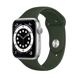 اپل واچ سری 6 مدل 40mm بدنه آلومینیوم به رنگ نقره ای با بند سیلیکونی اسپورت