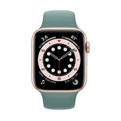 اپل واچ سری 6 مدل 44mm بدنه آلومینیوم به رنگ طلایی با بند سیلیکونی اسپورت