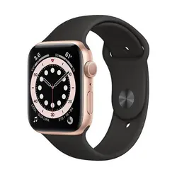اپل واچ سری 6 مدل 44mm بدنه آلومینیوم به رنگ طلایی با بند سیلیکونی اسپورت