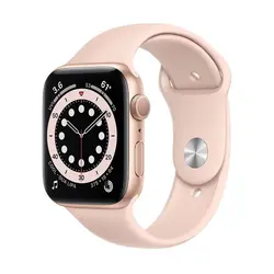 اپل واچ سری 6 مدل 44mm بدنه آلومینیوم به رنگ طلایی با بند سیلیکونی اسپورت